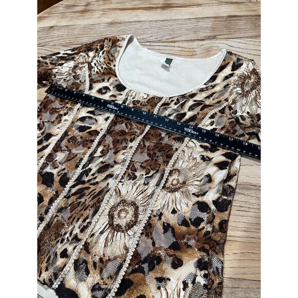 Vtg Y2K Serenade New York Lace Blouse Womens L Brown Sunflower Leopard Print - Picture 7 of 8